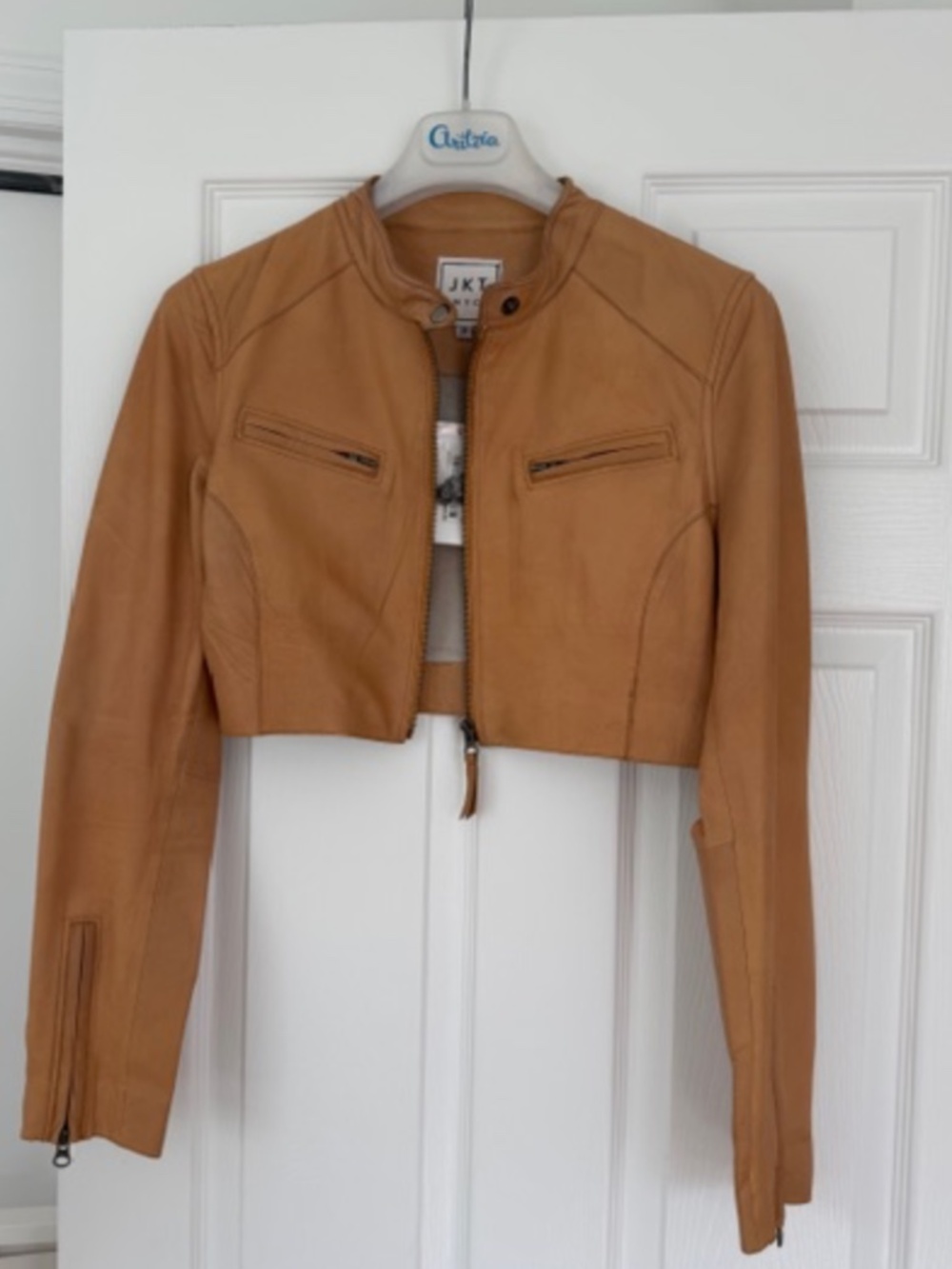 JKT Cropped Vespa Patina Leather Jacket in Au Lait Size M NWT - Picture 5 of 10